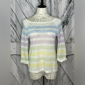 LOFT ANN TAYLOR Pastel Striped Multicolor 3/4 Sleeve Pullover Sweater XS